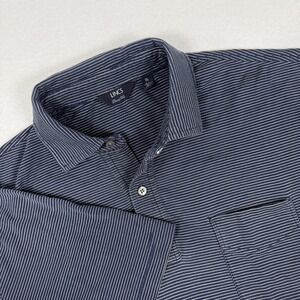 LINCS David Chu Golf Polo Shirt XL Navy White Stripe 100% Peruvian Cotton